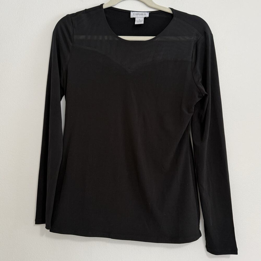 CARMEN MARC VALVO Women's Sz S Black Mesh Bust Stretch Shirt Stretch